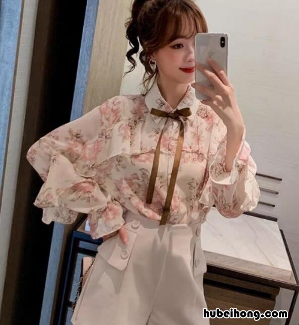 立领荷叶边长袖衬衫女图片 荷叶领连衣裙款式图