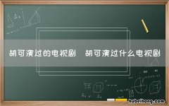 胡可演过什么电视剧 胡可演过的电视剧