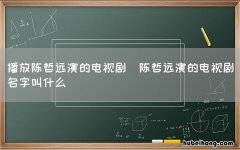 陈哲远演的电视剧名字叫什么 播放陈哲远演的电视剧